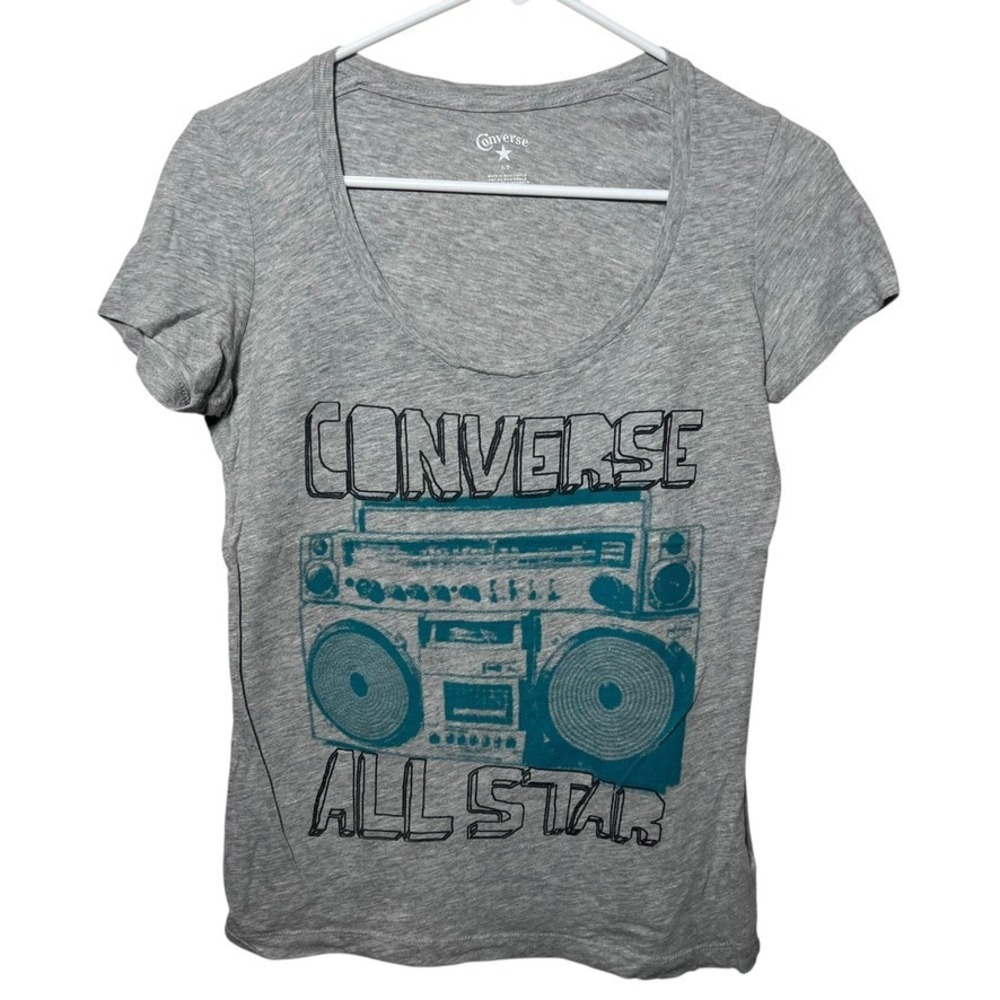 Converse All Star‎ Boombox Graphic Tee S Gray Retro Music T Shirt Y2K Streetwear